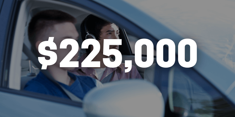 Two people driving in a vehicle that were in a car accident and awarded $225,000