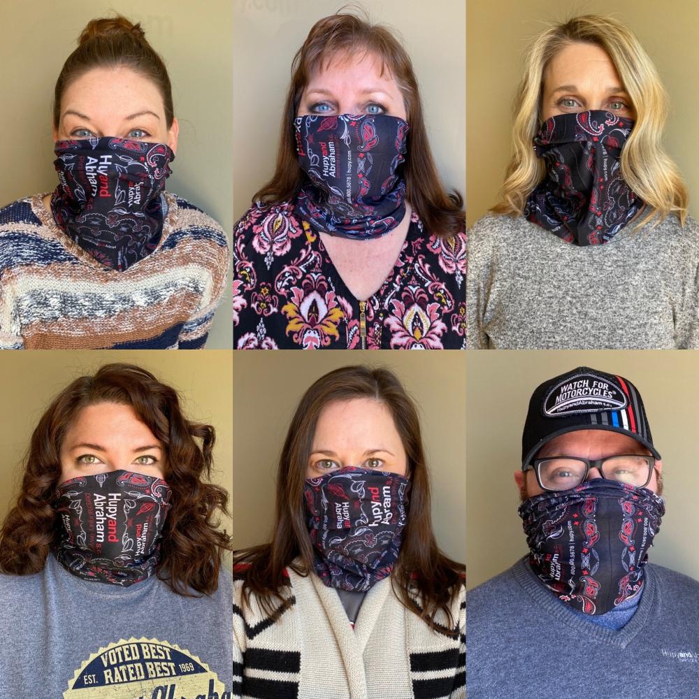 Hupy team members wearing cloth buff