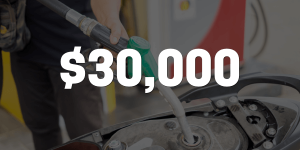 A person filling up the gas tank of a motorcycle which then stalled throwing the passenger off and they were awarded $30,000